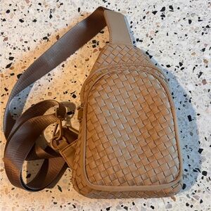 Sol and Selene Woven Tan Crossbody Bag